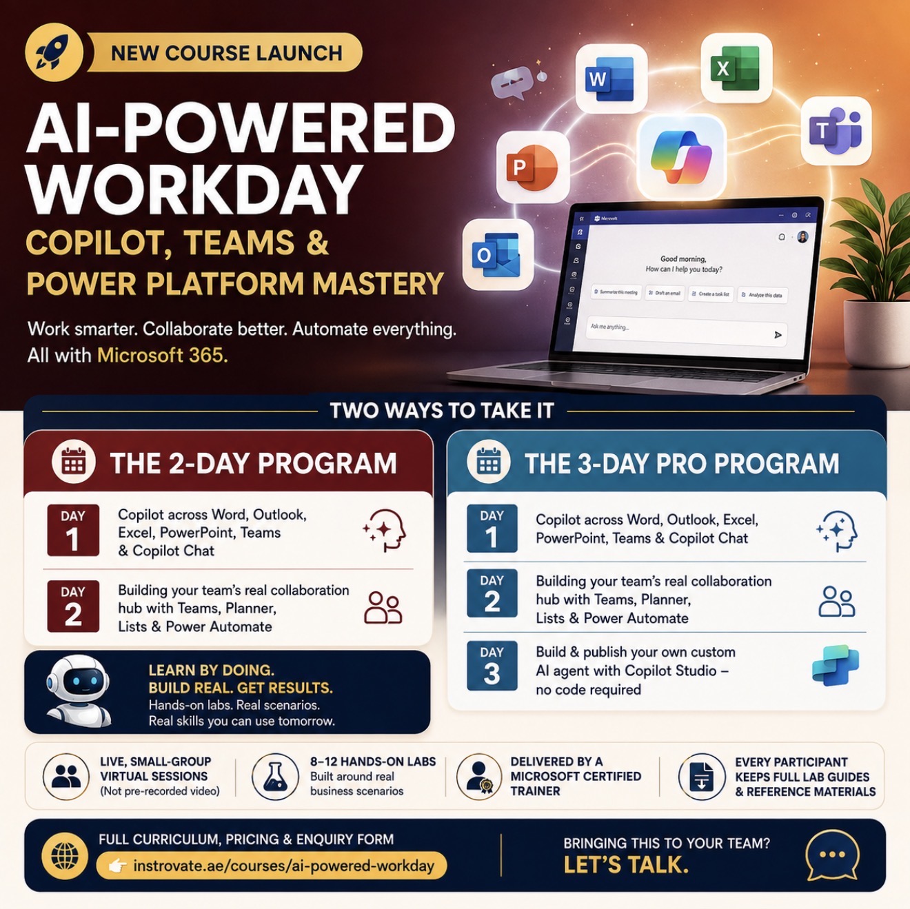 AI-Powered Workday course — Copilot, Teams & Power Platform Mastery. 2-Day and 3-Day Pro programs delivered live by a Microsoft Certified Trainer.