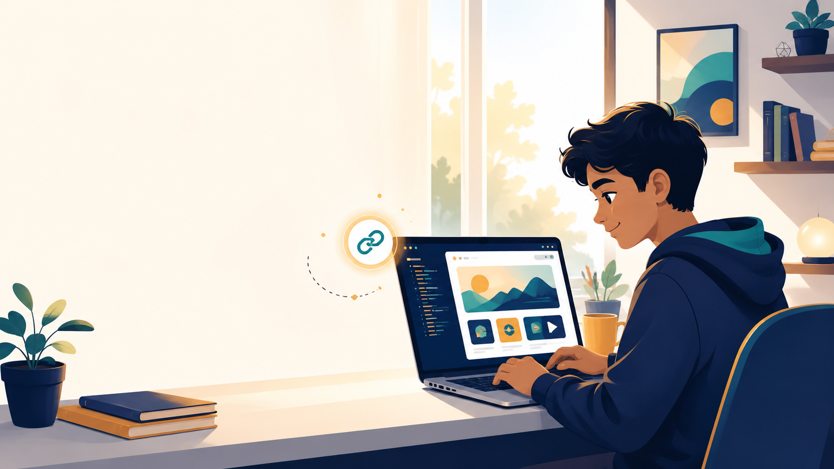 A student building and publishing a website on a laptop